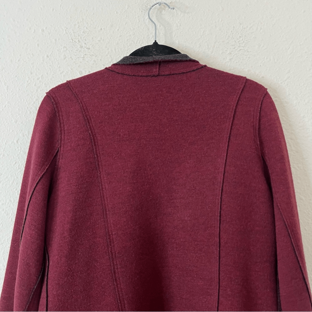 Eileen Fisher Burgundy Structured Moto Long Jacket Cardigan Medium Merino Wool