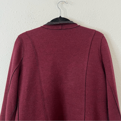Eileen Fisher Burgundy Structured Moto Long Jacket Cardigan Medium Merino Wool