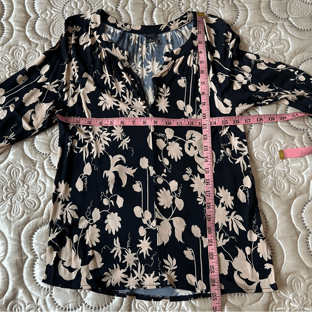 Ann Taylor Black Tan Floral Print Stretchy  Long Sleeve Blouse Top Size SP