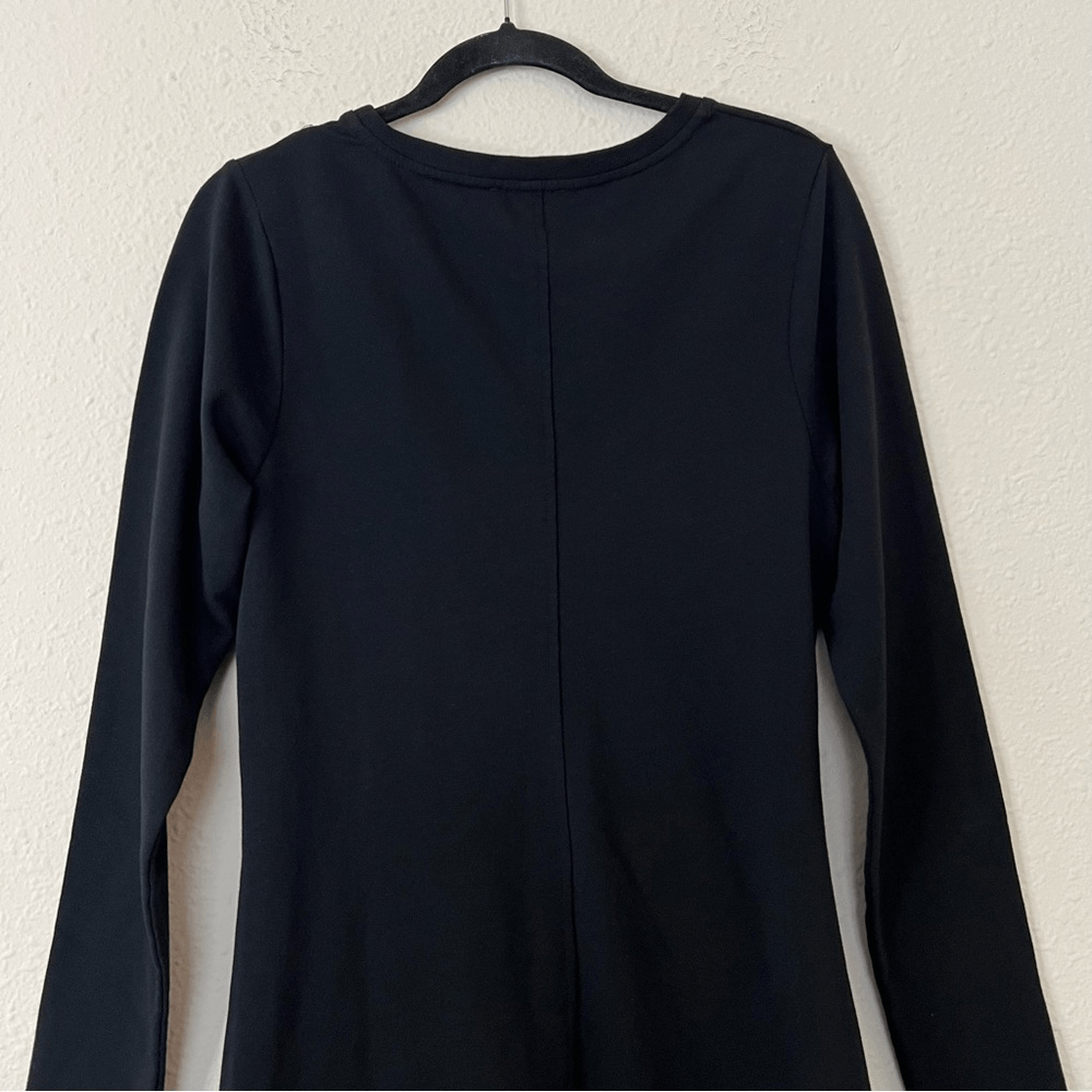 Anthropologie Sundays Ramone Black Ruched Mini Dress Size Medium, Long Sleeve