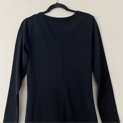 Anthropologie Sundays Ramone Black Ruched Mini Dress Size Medium, Long Sleeve