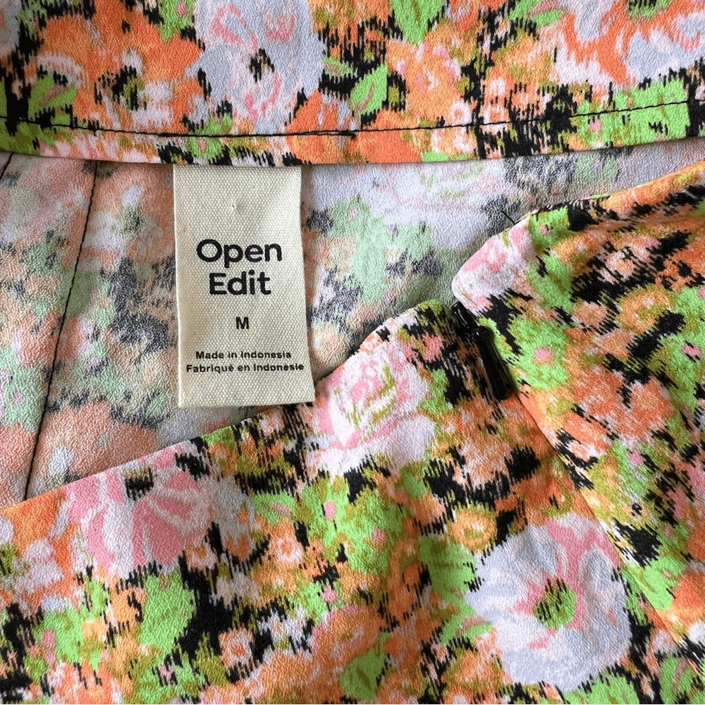 Open Edit Pleated Midi Skirt Orange Multi Meadow Floral Size Medium