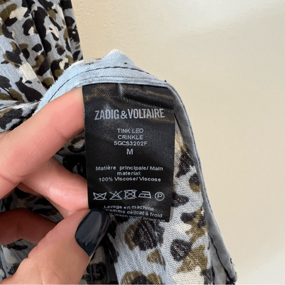 Zadig & Voltaire Tink Leo Crinkle Lace Collar Blouse Size Medium Long Sleeve