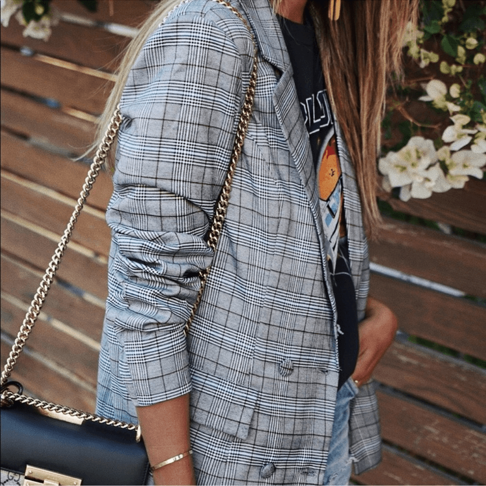 MAJORELLE Rhea Grey Plaid Blazer Size Small