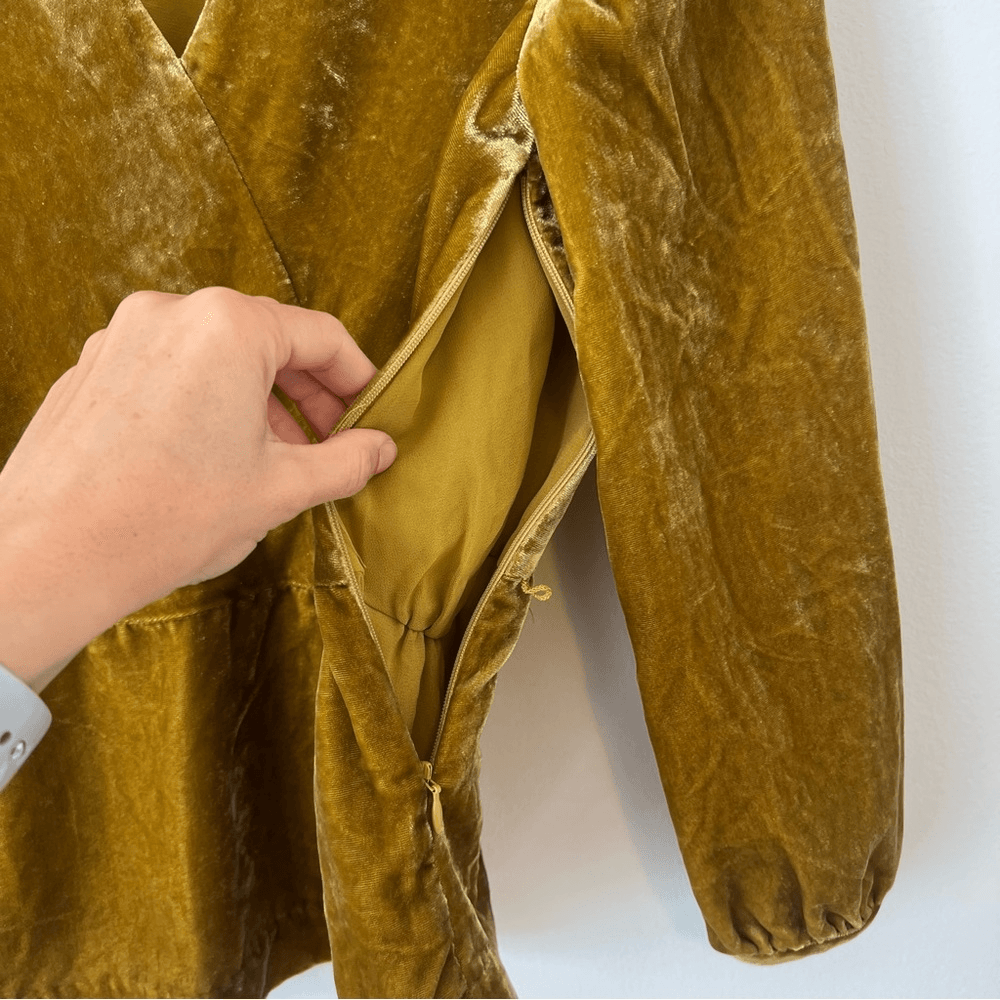 J. Crew Faux Wrap Velvet Long Sleeve Blouse Size 2 in Mustard Yellow