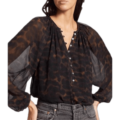 RAILS Indi Umber Leopard Long Sleeve Boho Blouse Size Medium