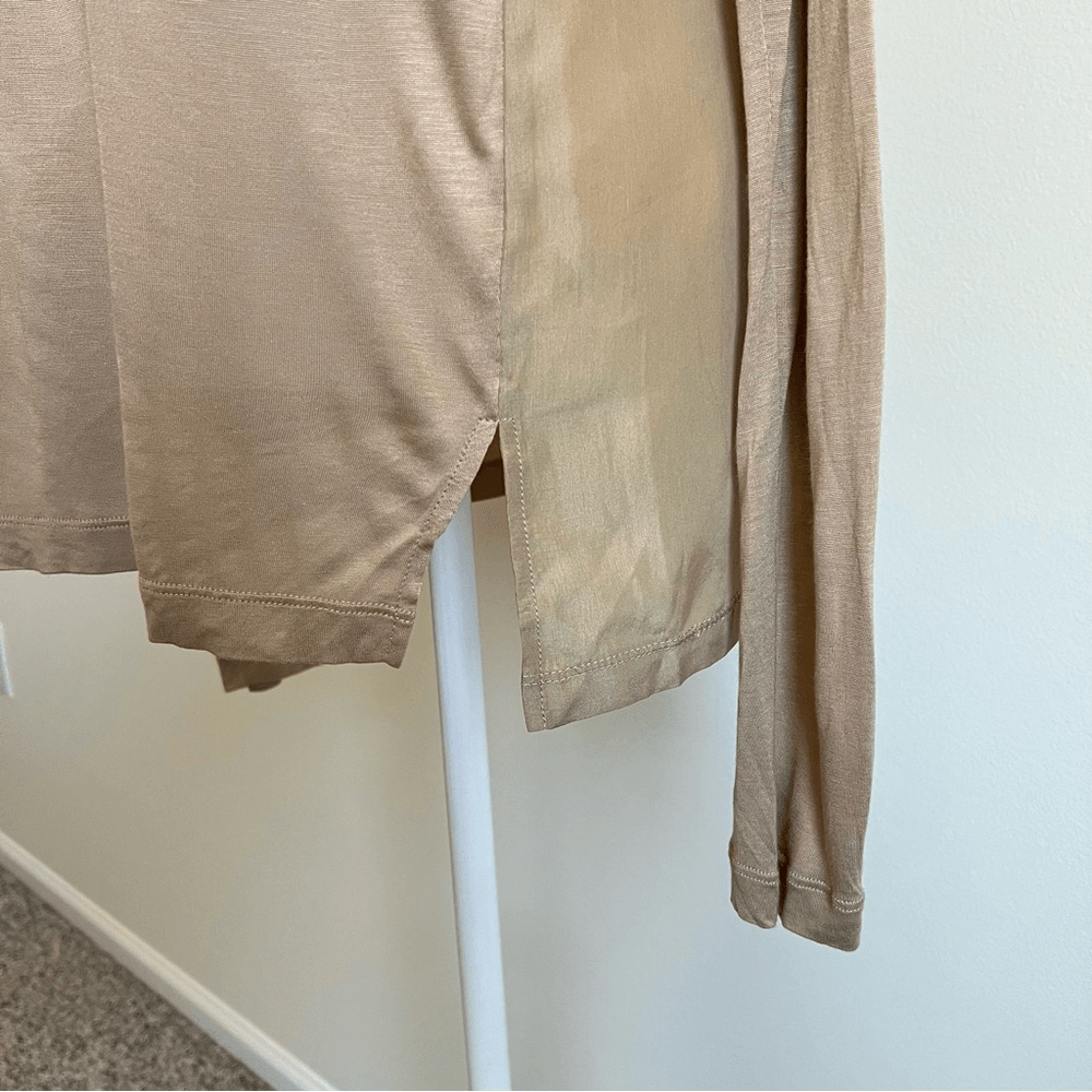 Brochu Walker Nadia Long Sleeve Silk Tee NEW Size Large in Tan