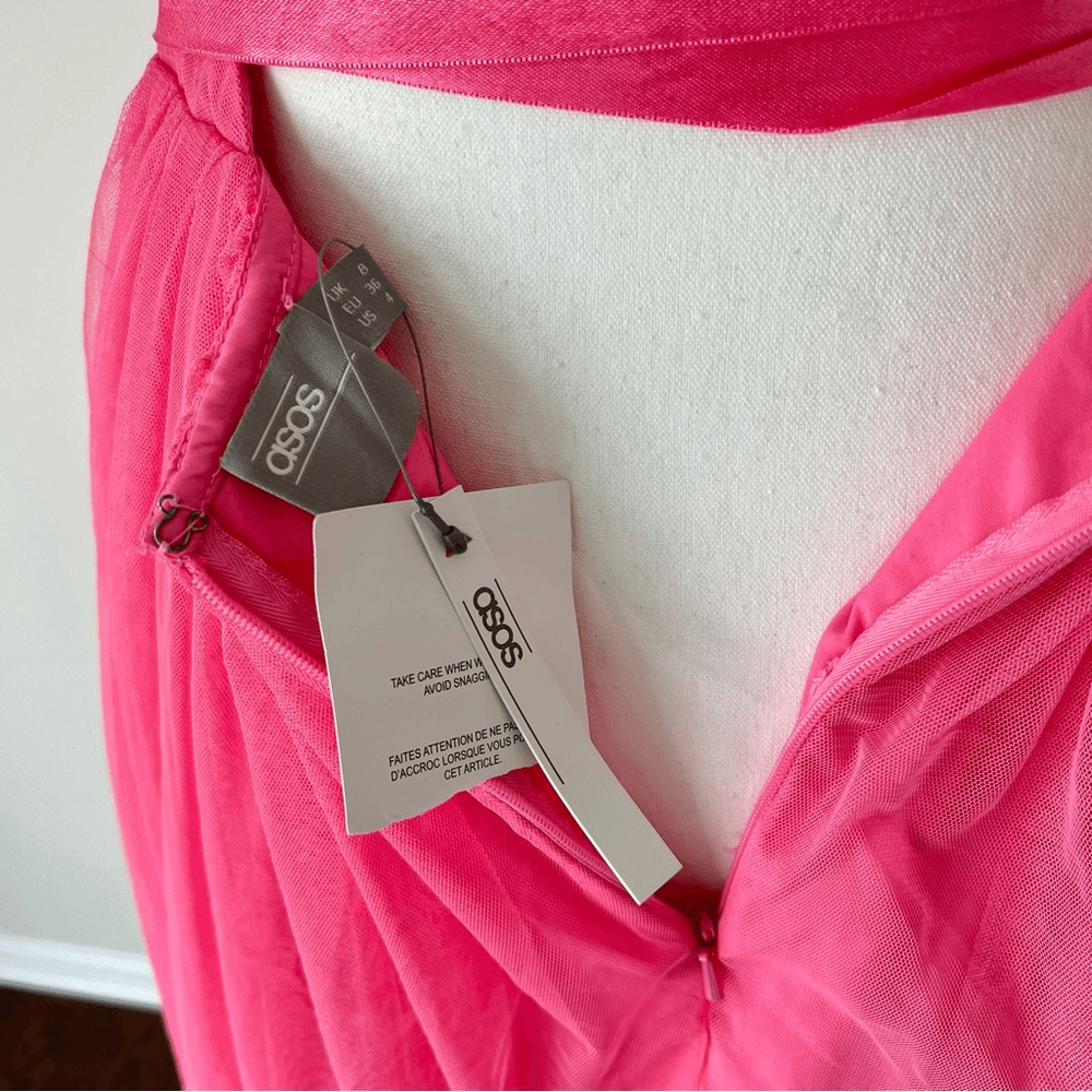 ASOS Tulle TuTu Halter Midi Dress NEW Size 4 Pink Prom Homecoming