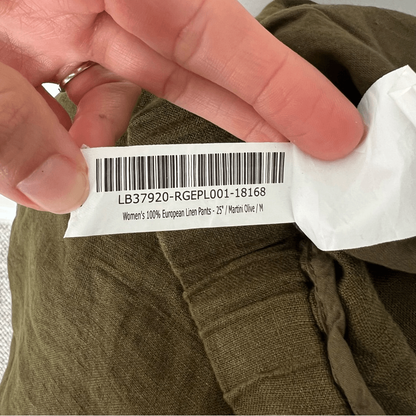 Quince 100% European Linen Cropped Pants NEW Size Medium Olive Green Pull on