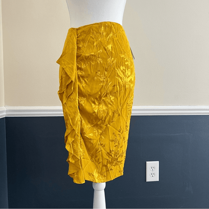 Zara Basic Yellow Floral Jacquard Pencil Skirt NEW Size XS