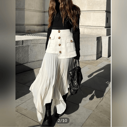 Commense Asymmetrical Pleated Midi Skirt NEW Size Large in Cream