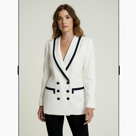 Vintage Jacqueline Ferrar Womens Blazer White Multi-Color Size 14 Viscose Blend