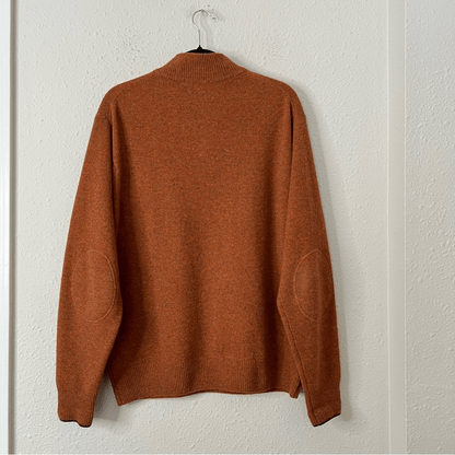 Peter Millar 100% Merino Wool Sweater Size Large Buttoned Mock Neck Burnt Orange
