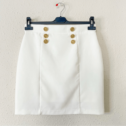 Nookie Gold Button White Mini Skirt Size Small