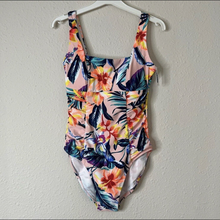 Old Navy Square Neck One Piece Tropical Floral Print Swimsuit NEW Size Small