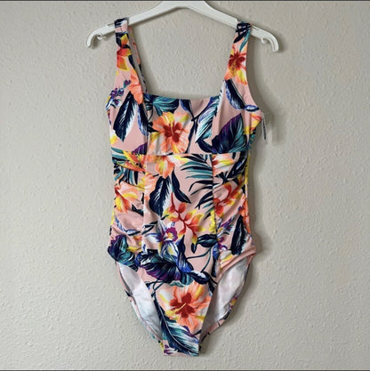 Old Navy Square Neck One Piece Tropical Floral Print Swimsuit NEW Size Small