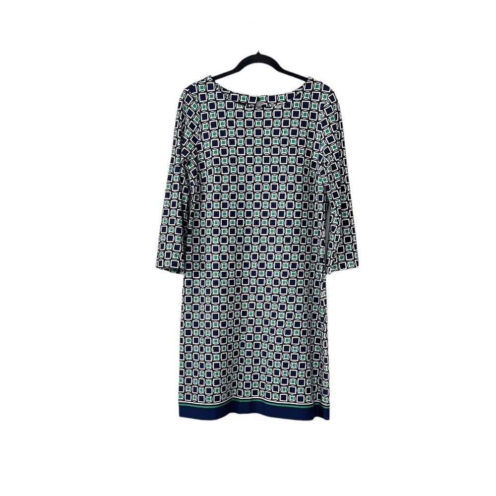 Talbots Geometric Print 3/4 Sleeve Shift Dress Size 8