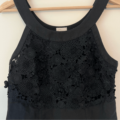 Anthropologie Postmark Oleander Blk Cotton Linen Floral Lace Sheath Dress Size 6