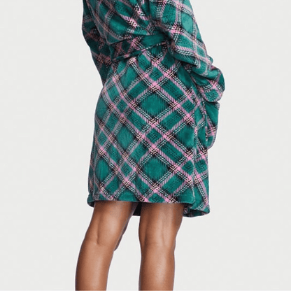 Victoria’s Secret Plaid Plush Velour Plaid Robe NEW Size M/L