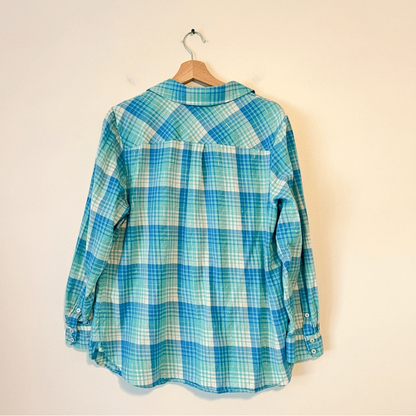 Talbots Cotton Button Front Shirt - Ornament Plaid Metallic in Blue Size 1X