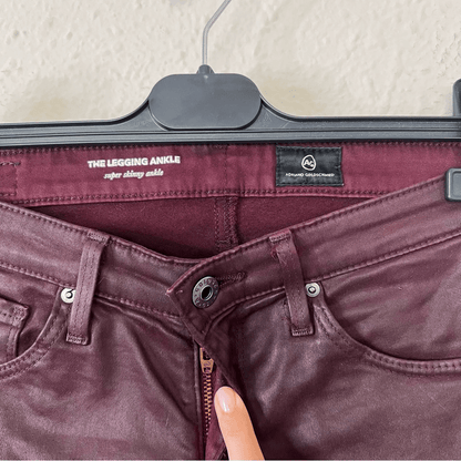 Adriano Goldschmied Burgundy Coated The Legging Ankle Skinny Pants Size 24R