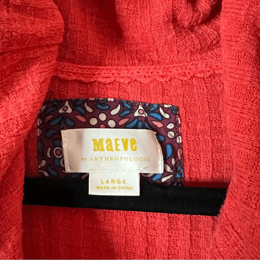 Anthropologie Maeve Coral Waffle Knit Peplum Winterscape Cowl Neck Size Large