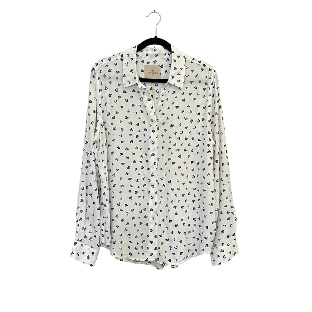 Casa Cabana Heart Print Long Sleeve Button Down Shirt Size Large Valentines Day
