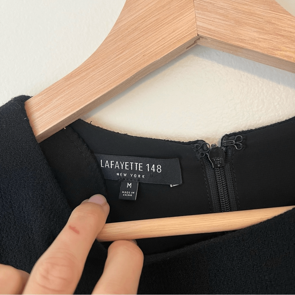 Lafayette 148 New York Giovanetta Embellished Black Dress Wool Size M