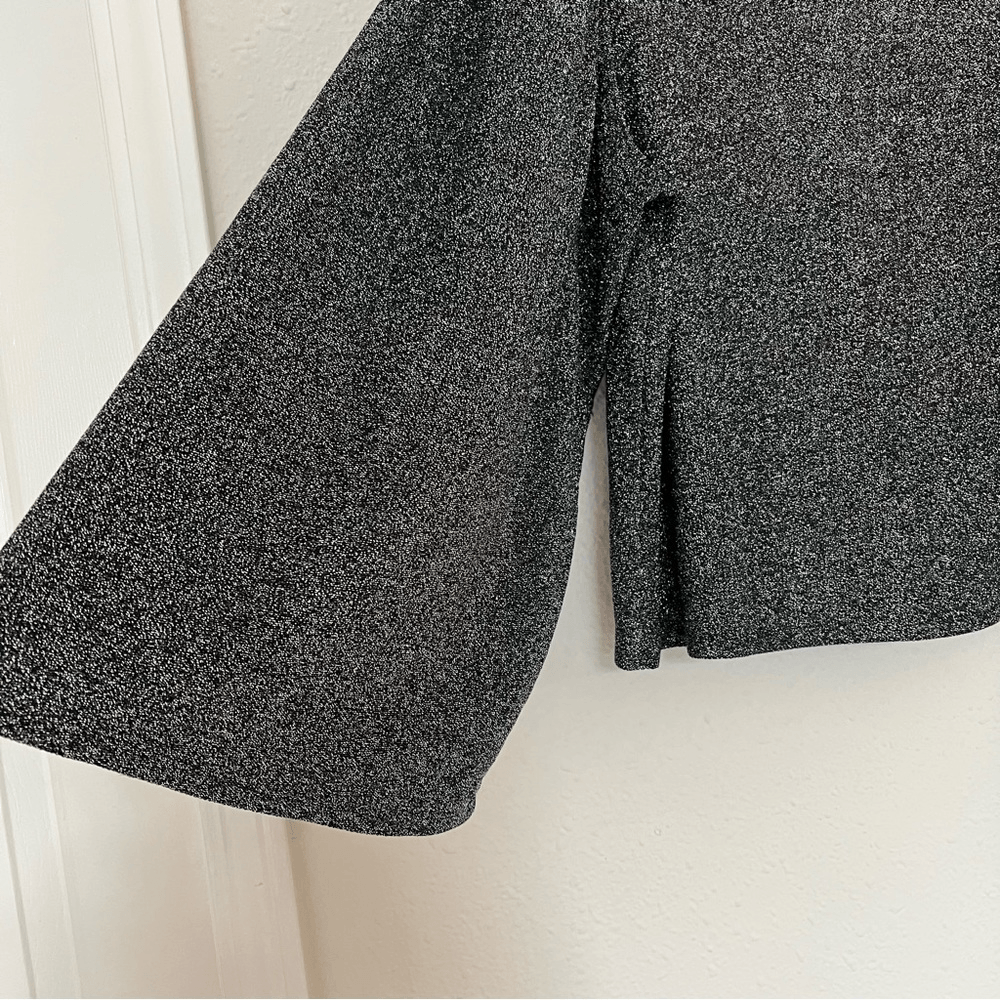 Express Sparkling Silver Metallic Bell Puff Sleeve Blouse Top Size Medium