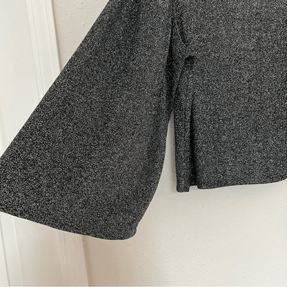 Express Sparkling Silver Metallic Bell Puff Sleeve Blouse Top Size Medium