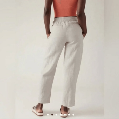 Athleta Voyager 100% Linen Pants Size 4 Cream Coastal Beach Vacation