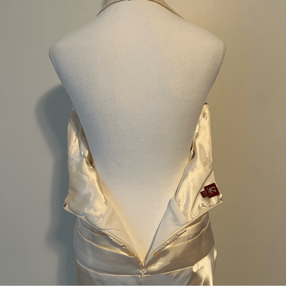 Vintage Butter Yellow Y2K Lace Satin Halter Maxi Dress Size 10