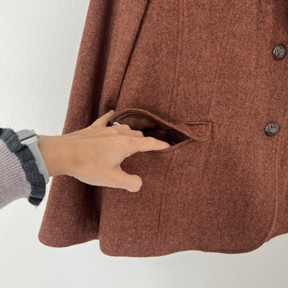 Talbots Shetland Herringbone Wool Blend Blazer Rust Brown Size 16 Classic Career