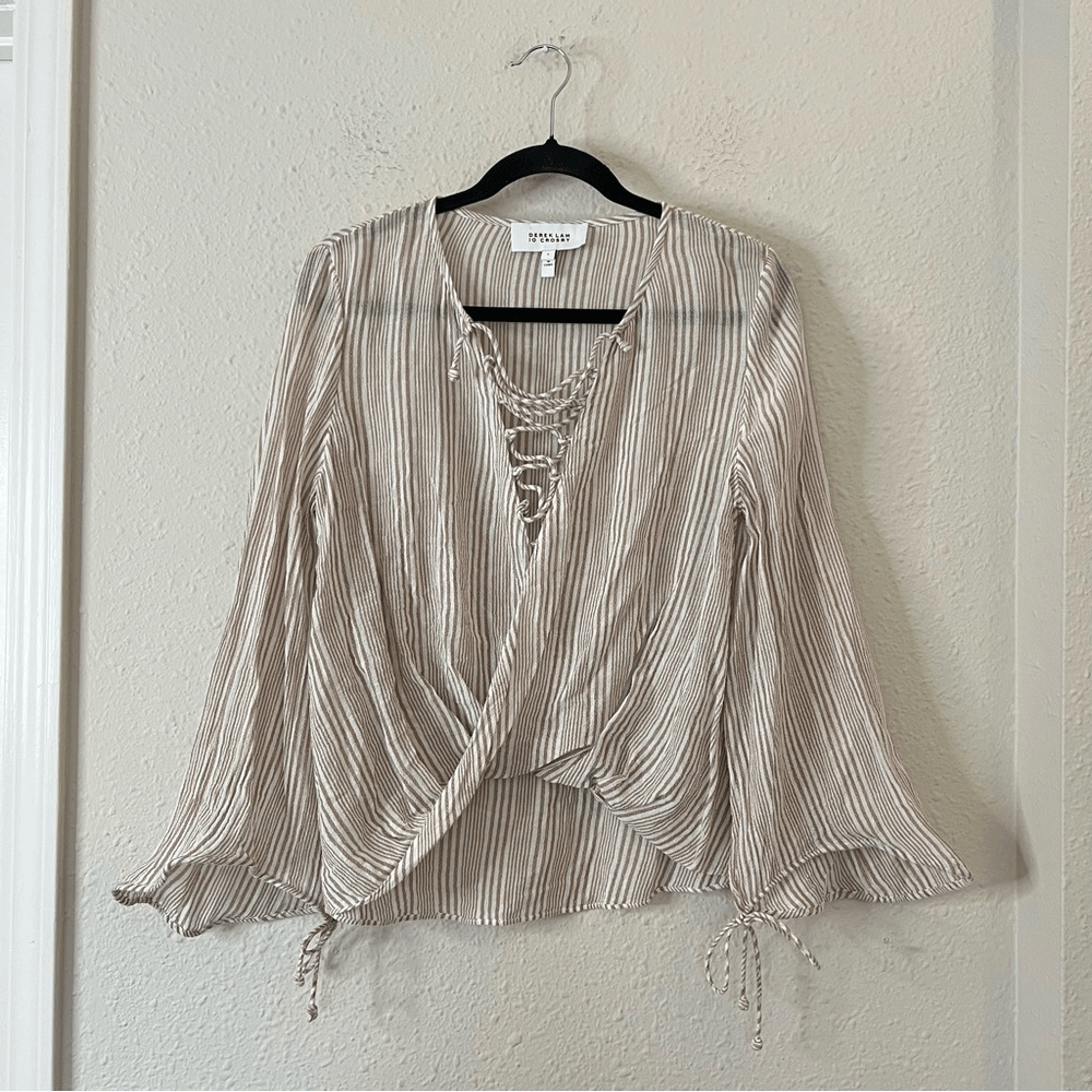Derek Lam 10 Crosby Striped Long Sleeve Blouse Size 6 Cotton Neutral Classic