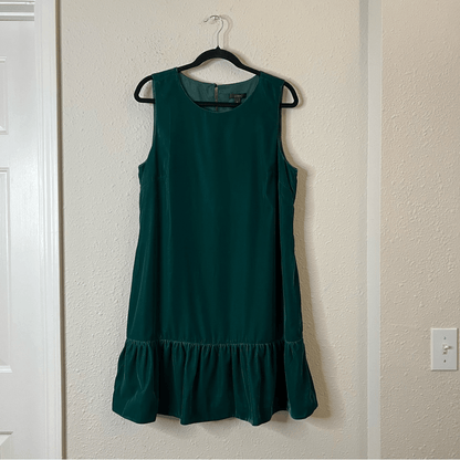 J. Crew Velvet Ruffle Hem Sleeveless Mini Dress in Emerald Green NEW Size 14