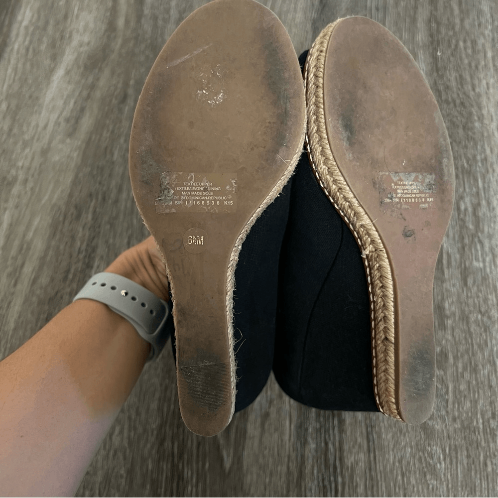 Tory Burch Jackie Peep-Toe Espadrille Wedge Shoes in Black Size 6,5