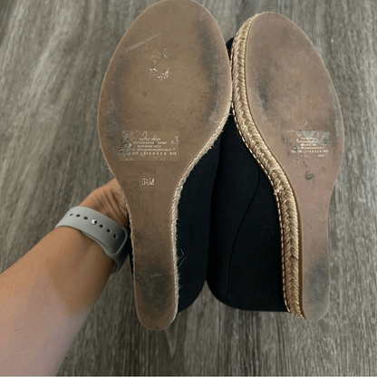 Tory Burch Jackie Peep-Toe Espadrille Wedge Shoes in Black Size 6,5