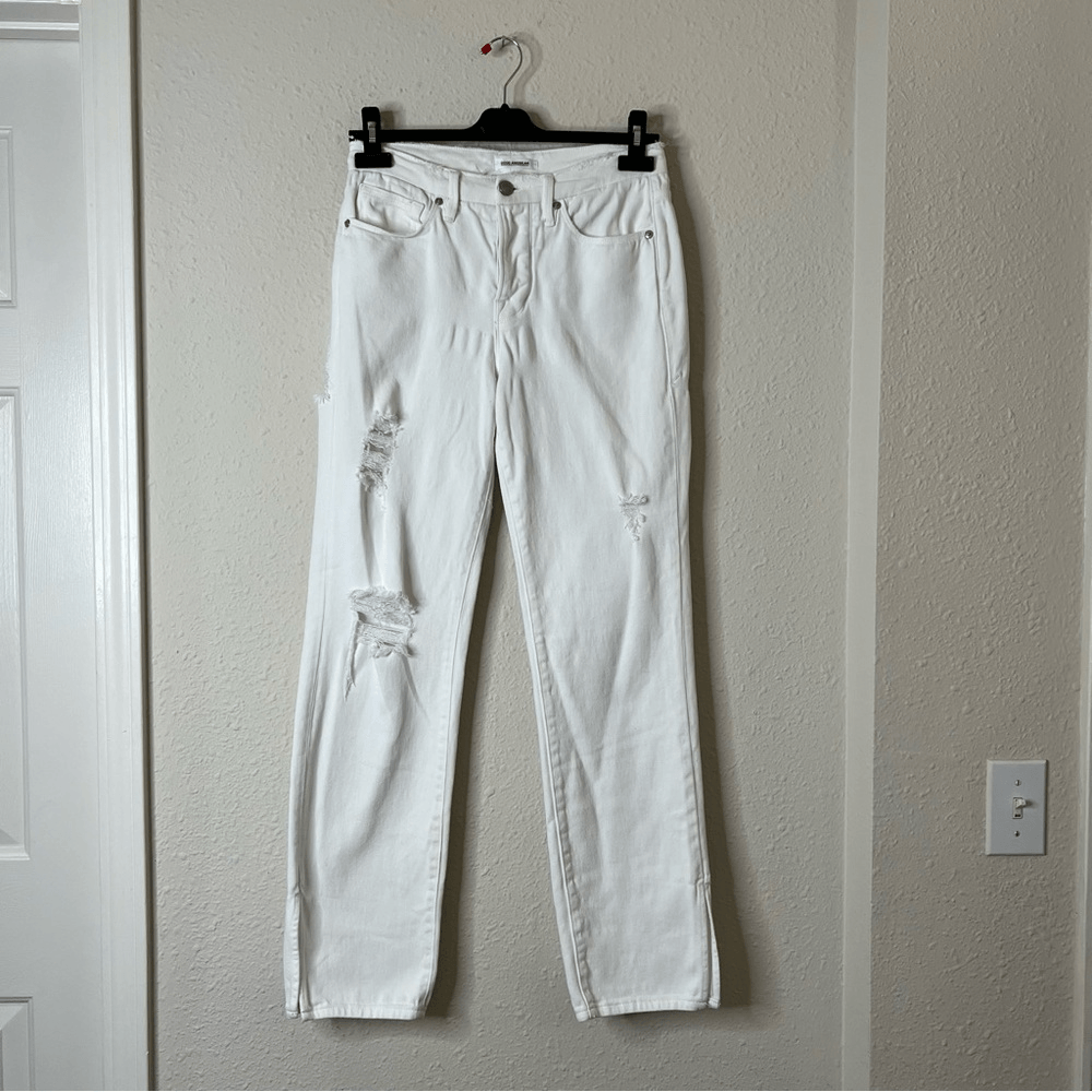 Good American Good Boy White Distressed Straight Jeans Size 2/26