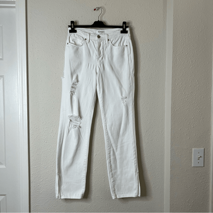 Good American Good Boy White Distressed Straight Jeans Size 2/26