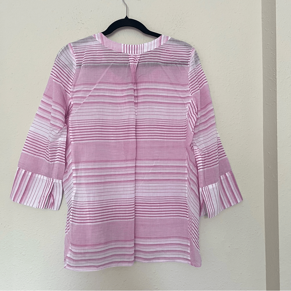 NYDJ Regatta Stripe Split Neck 3/4 Sleeves Cotton Tunic Size Small