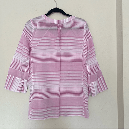 NYDJ Regatta Stripe Split Neck 3/4 Sleeves Cotton Tunic Size Small
