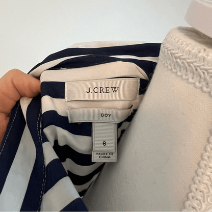 J. CREW Striped Boy Shirt Navy Blue White Long Sleeve Button Down Size 6