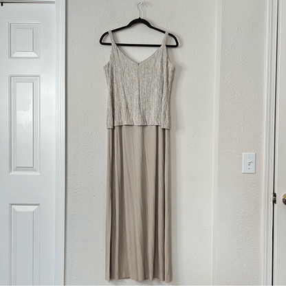 Alex Evenings Gold Metallic Maxi Dress Size 14
