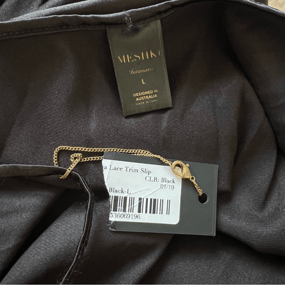 Meshki Satin Lace Trim Black Slip Mini Dress NEW Size Large