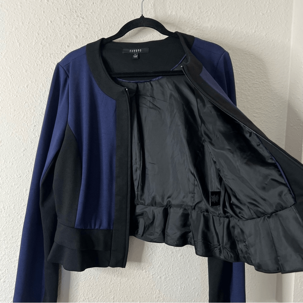 Sandro Studio Colorblock Zip Up Cardigan Blazer Size Large