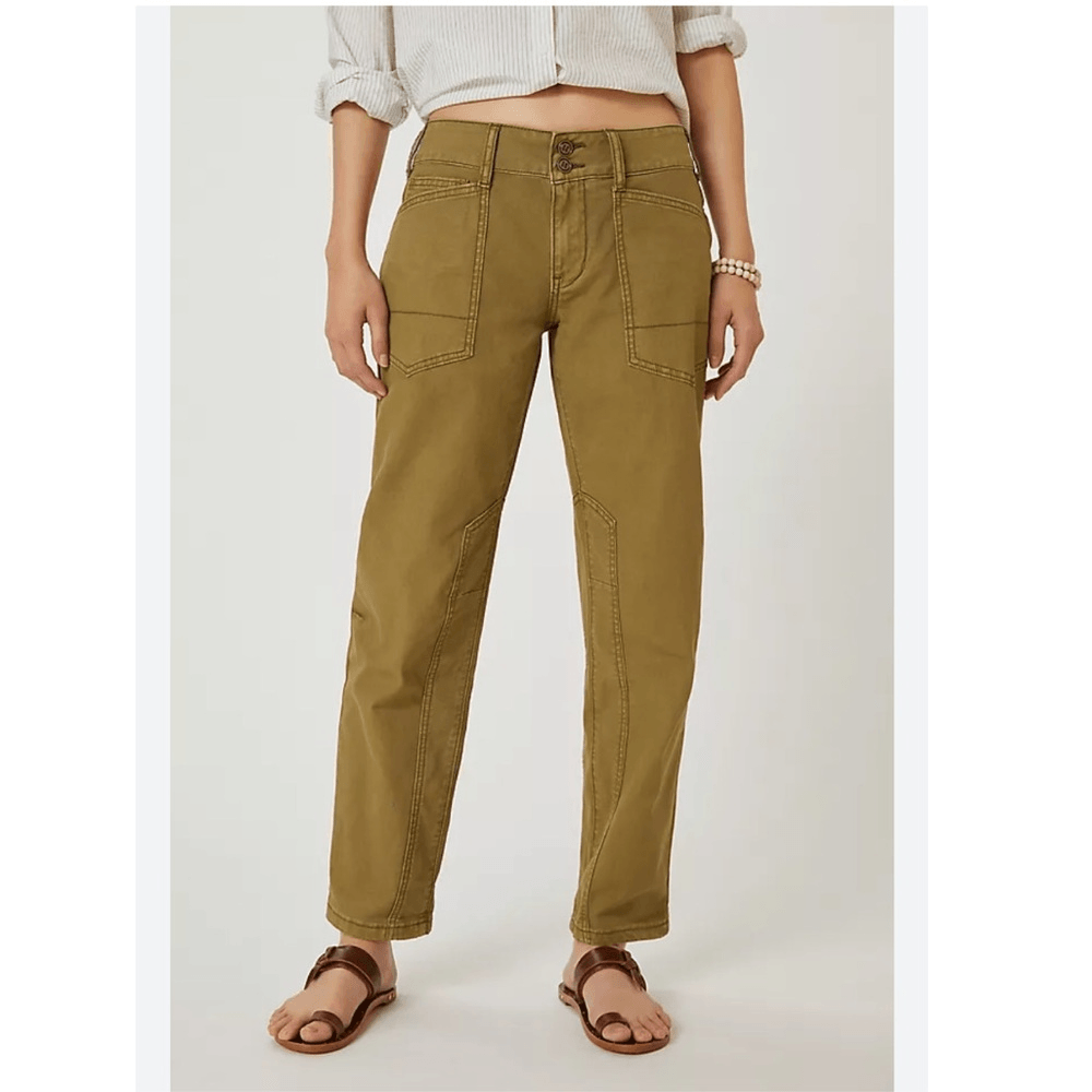 Anthropologie Pilcro The Wanderer Low Rise Trouser Pants in Green Size 32 Cotton