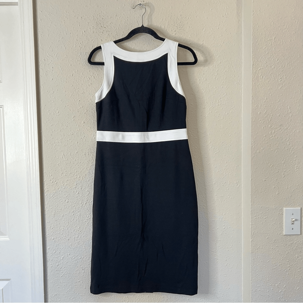 Talbots Ponte Knit Sleeveless Sheath Dress Black and White Size 6