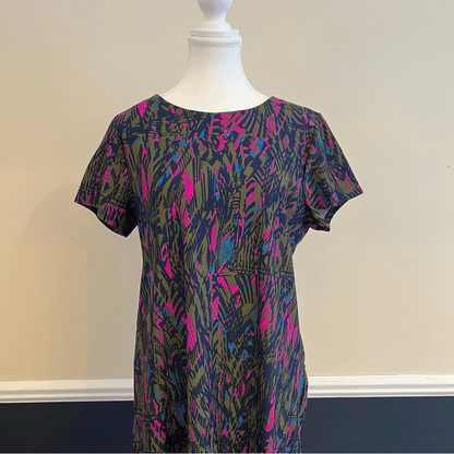 Jude Connally Abstract Feather Short Sleeve Shift Mini Dress Size Large