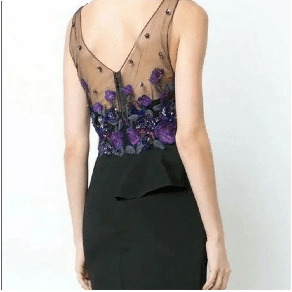 Marchesa Notte Floral Beaded Embroidered Column Gown Maxi Dress NEW Size 10