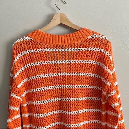 Talbots Open Weave Long Sleeve Sweater Cotton NEW Size Large Striped Resortwear